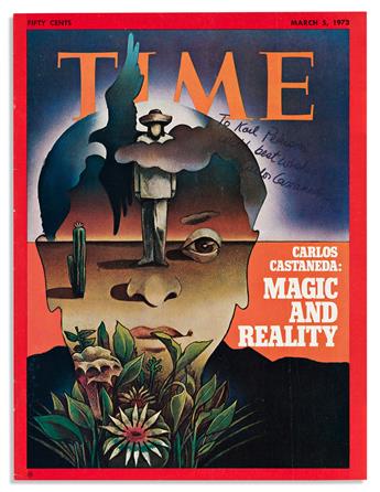 (WRITERS.) Group of three Time magazine covers, each Signed by one: Timothy Leary * Günter Grass * Carlos Castañeda.